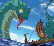 sea serpent over longship